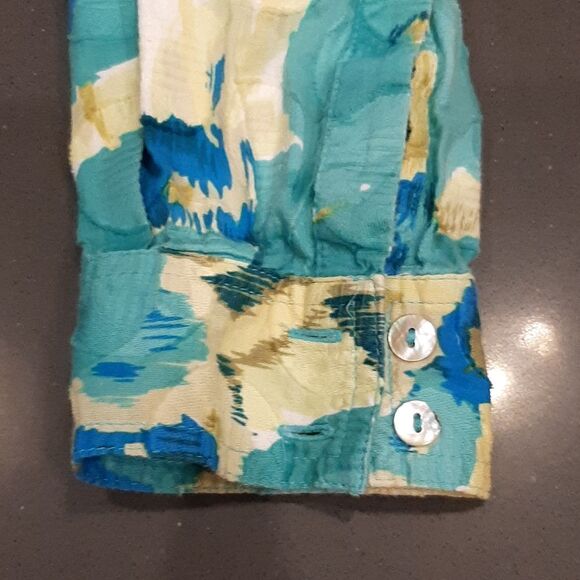 Ruby Rd. Blue and Yellow Cotton Button Down - Picture 3 of 7